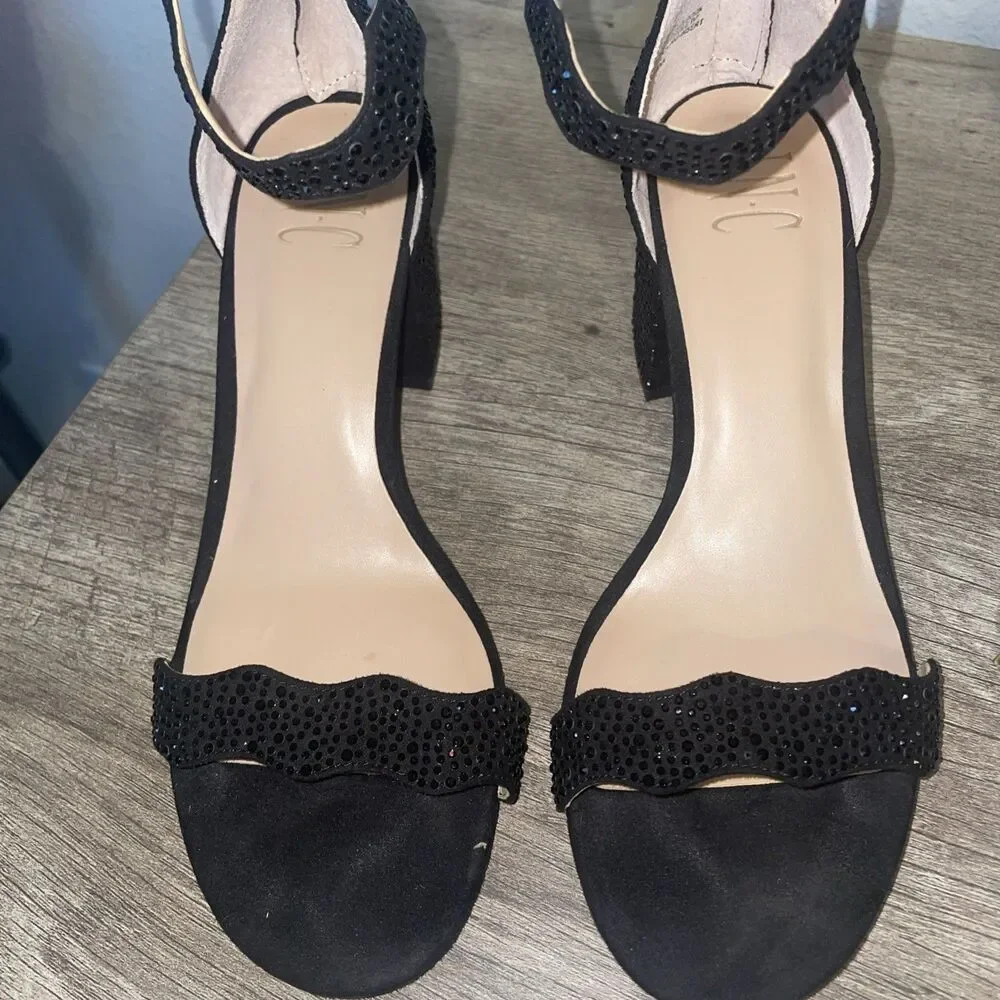 INC Hadwin Black Sequined Block Heels Wedding Formal Size 7.5M